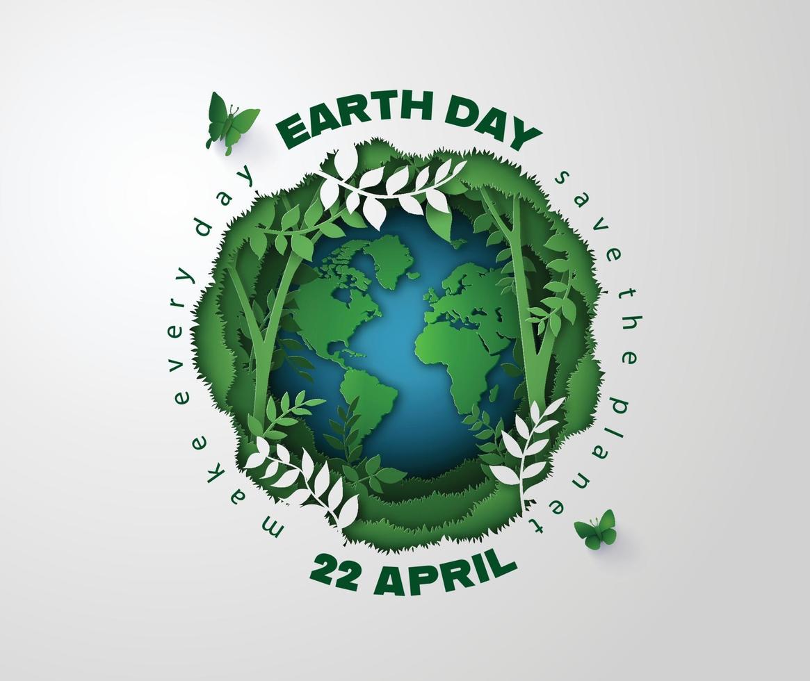 Planet earth surrounded by forest plants and vines, Earth Day concept vector