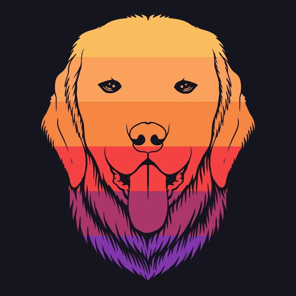 Golden retriever dog, retro colorful illustration vector