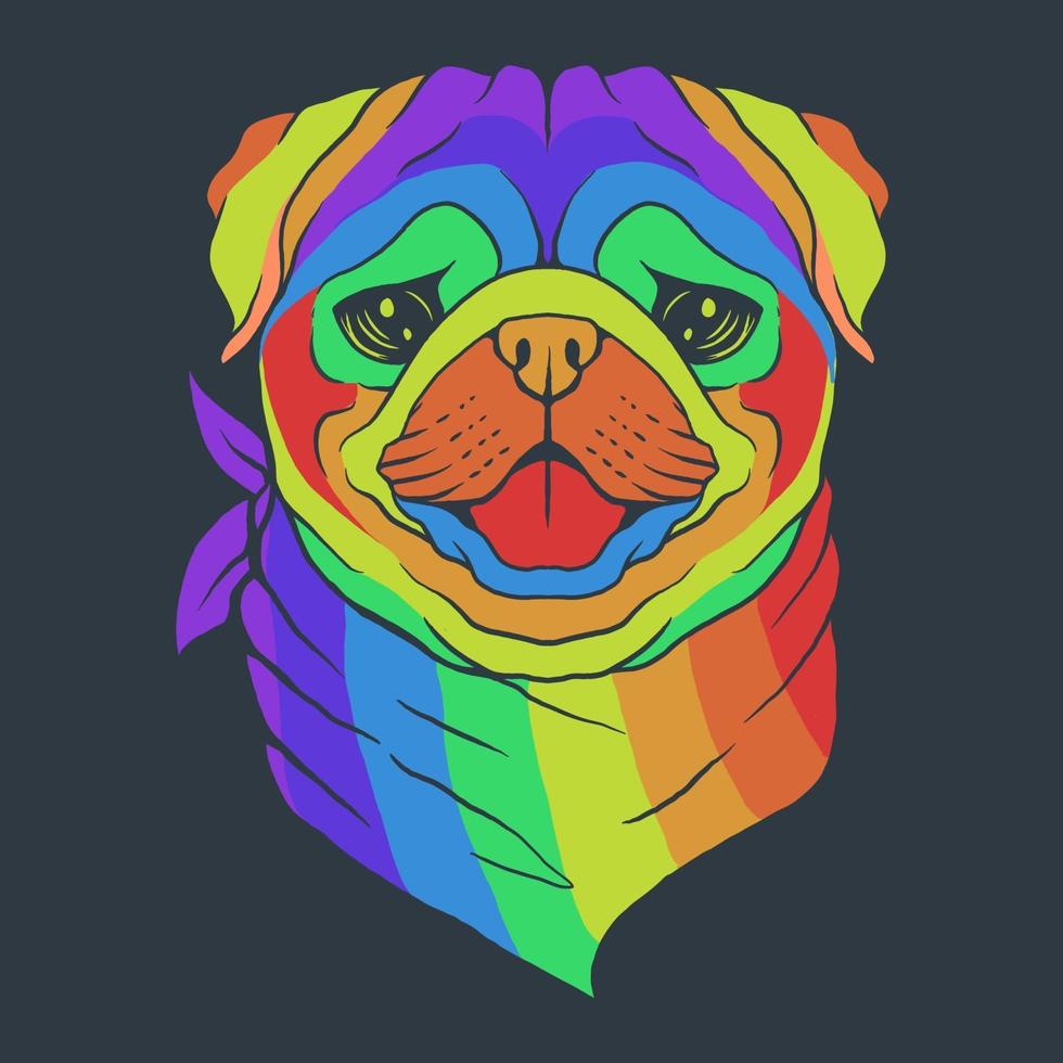 Ilustración de vector colorido cabeza de perro pug