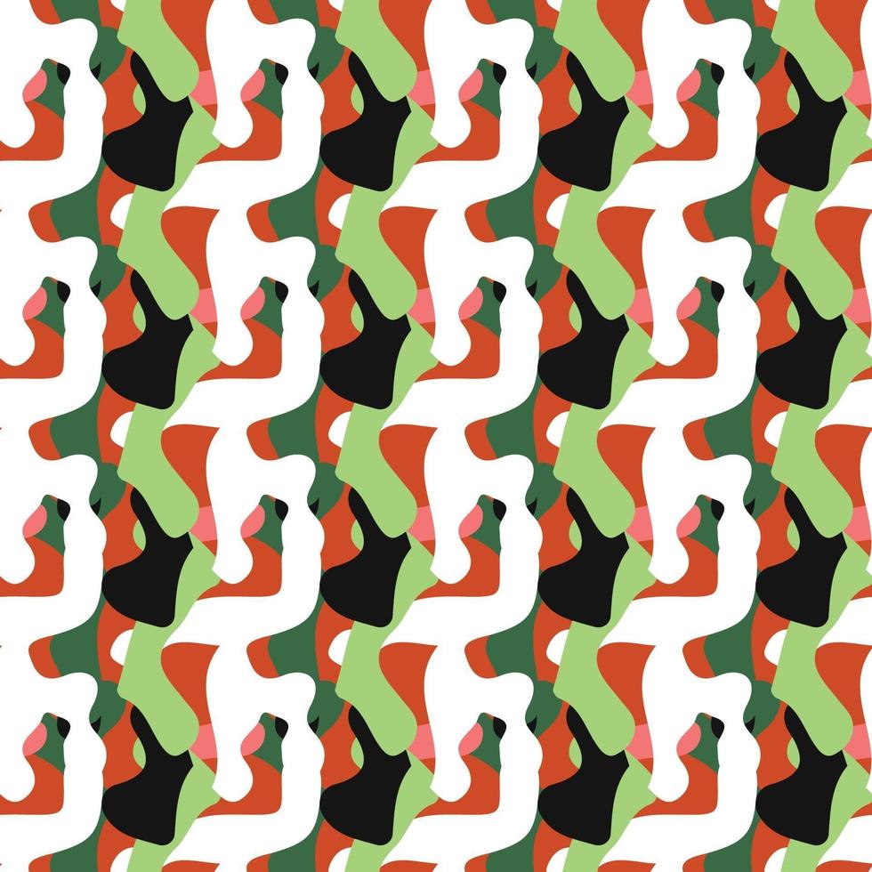 Vector seamless texture background pattern. Hand drawn, green, red, black, white colors.