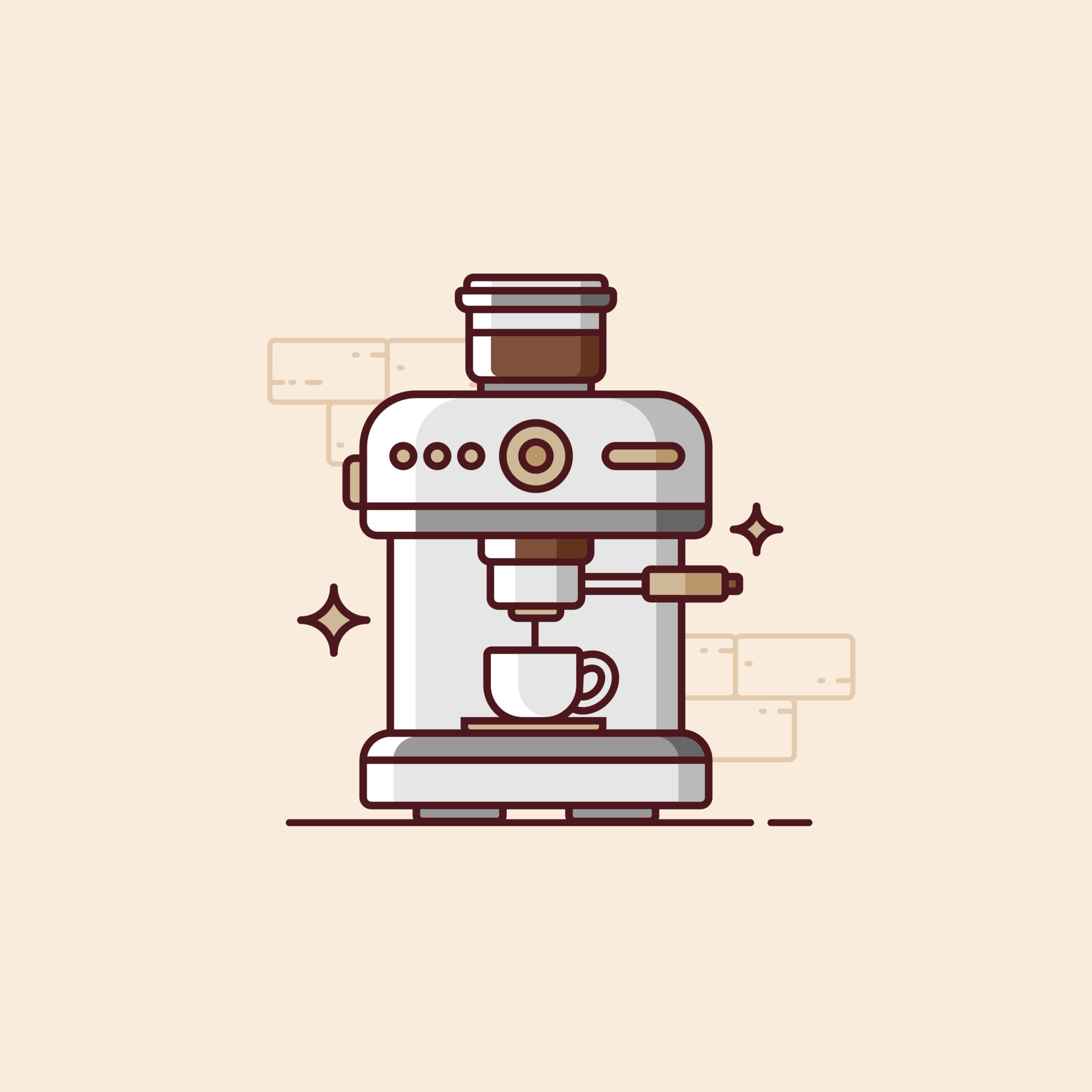 Coffee shop accessories and machines isolated flat vector icons