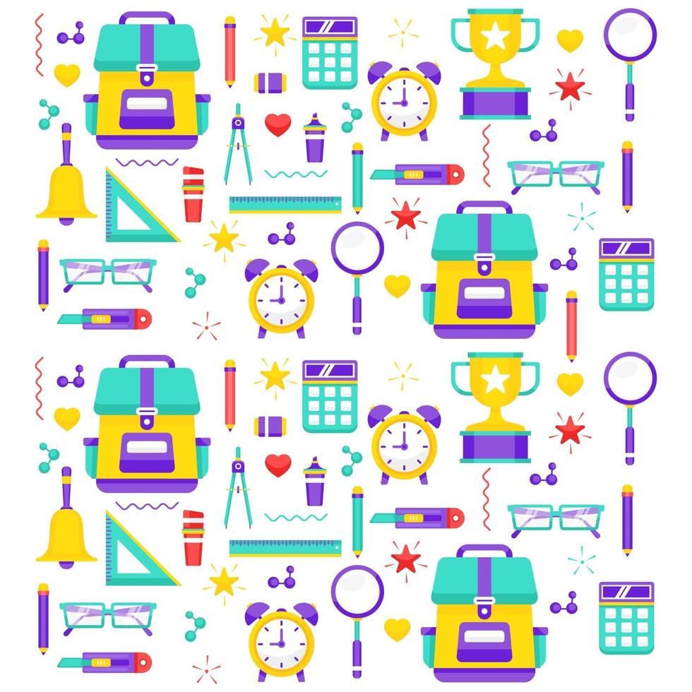 Colorful Pattern School Stationery Vector Illustration
