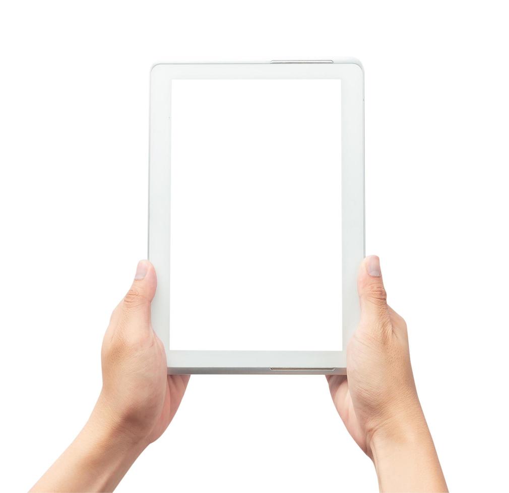 Hands holding a tablet mock-up photo