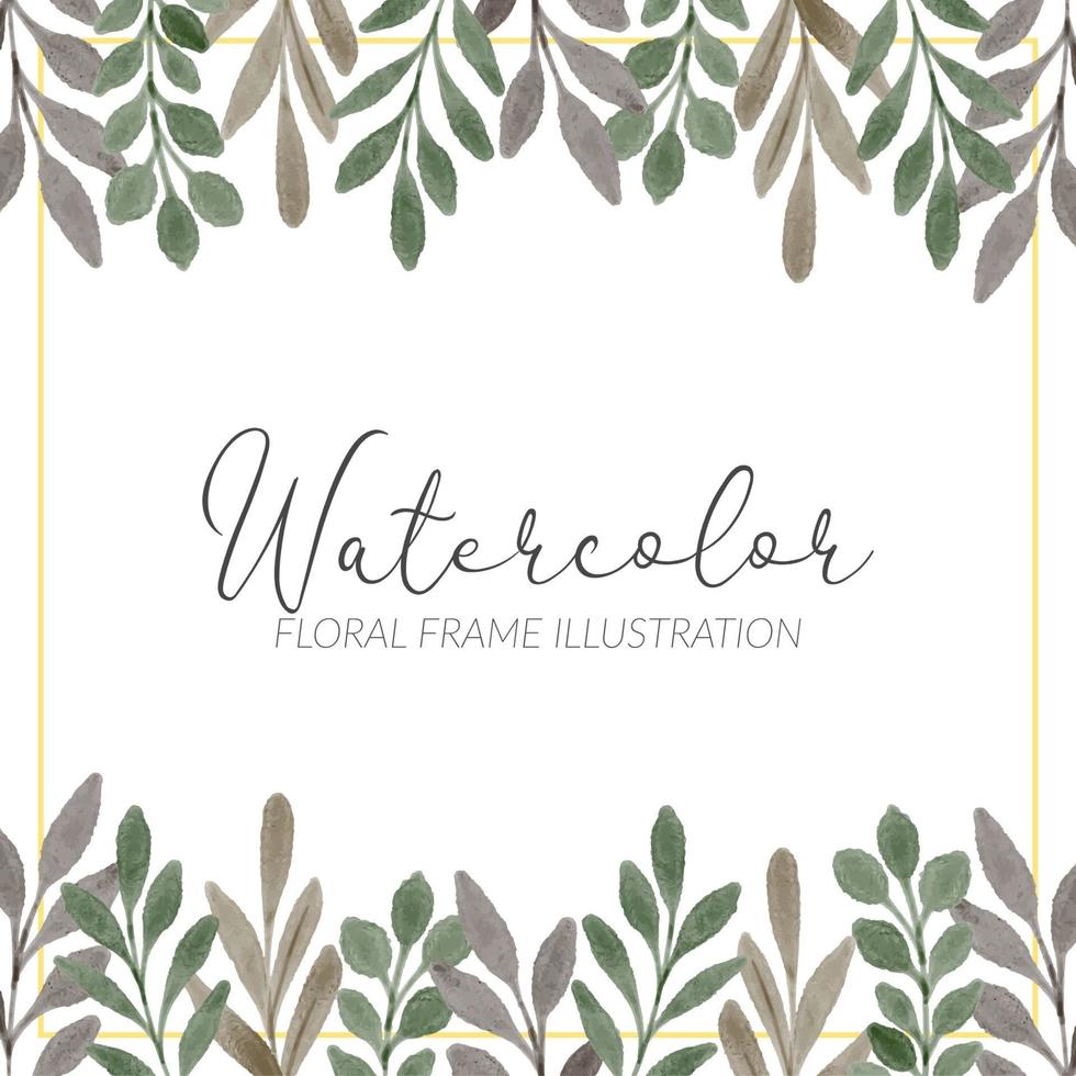 watercolor cute leaf foliage square frame vector