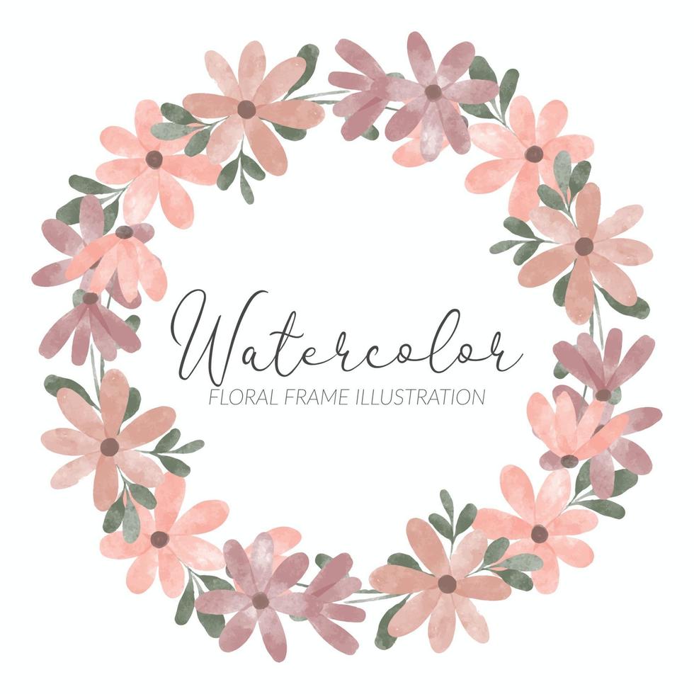 watercolor cute petal flower circle wreath vector