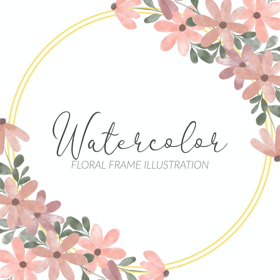 watercolor cute petal flower wreath golden circle vector