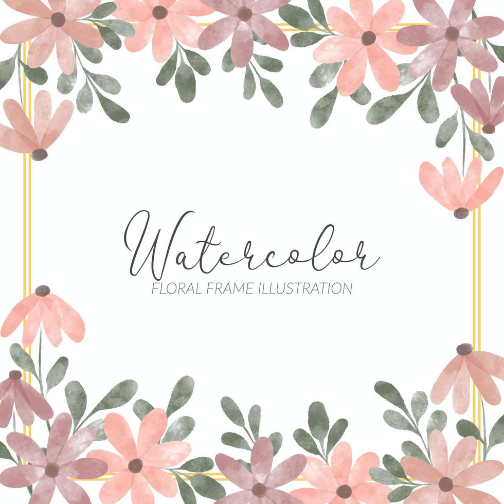 watercolor cute petal flower square border vector