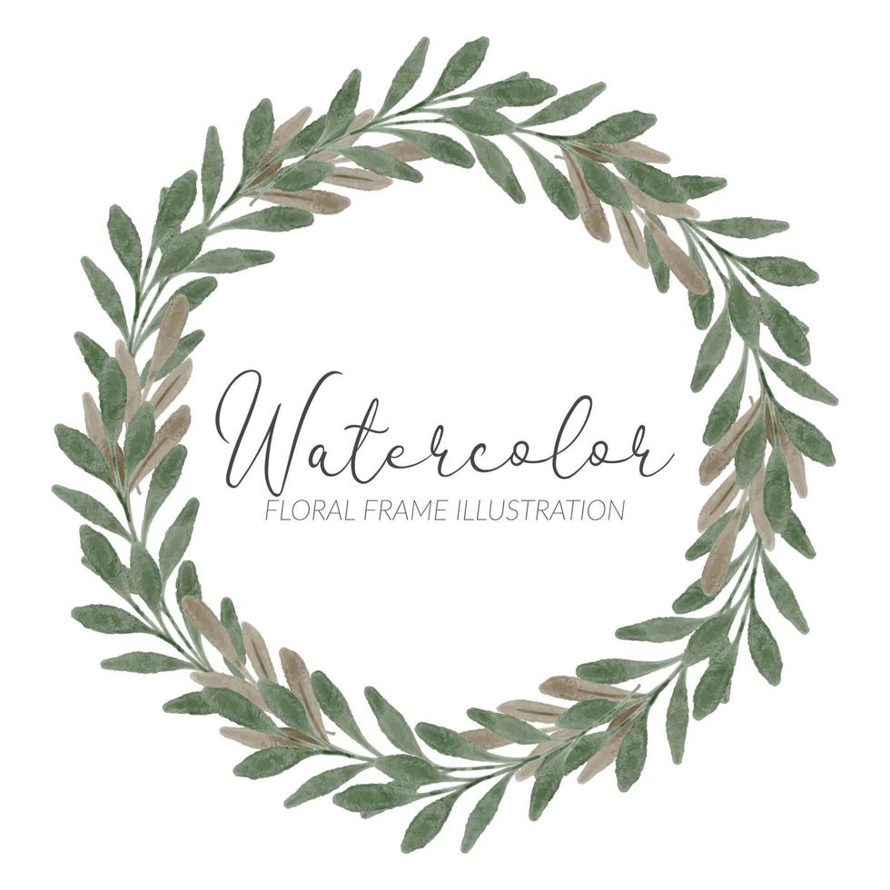 watercolor cute leaf foliage circle wreath vector