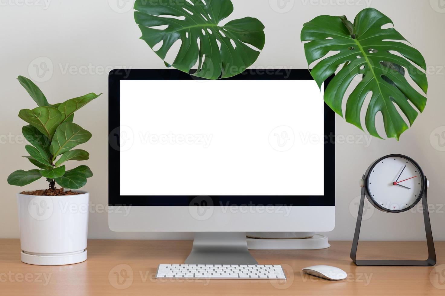 Minimalist desk top in a home photo