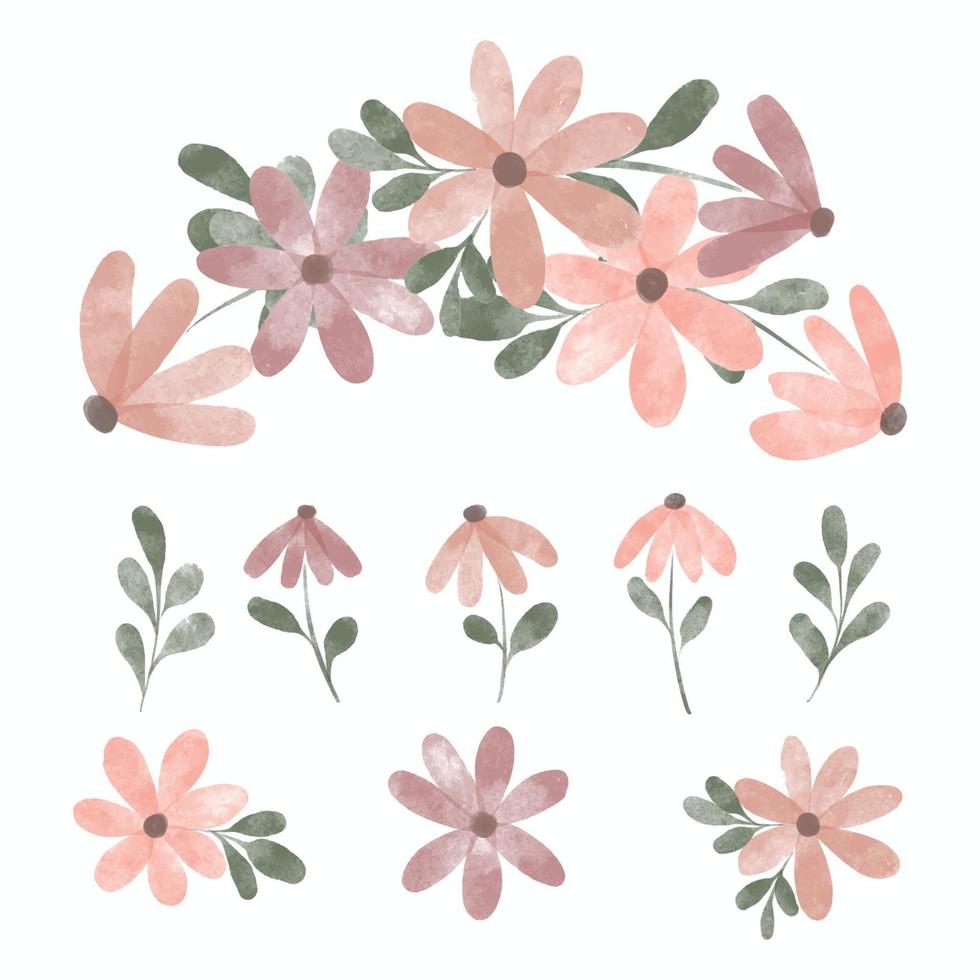 watercolor cute petal flower arrangement element vector