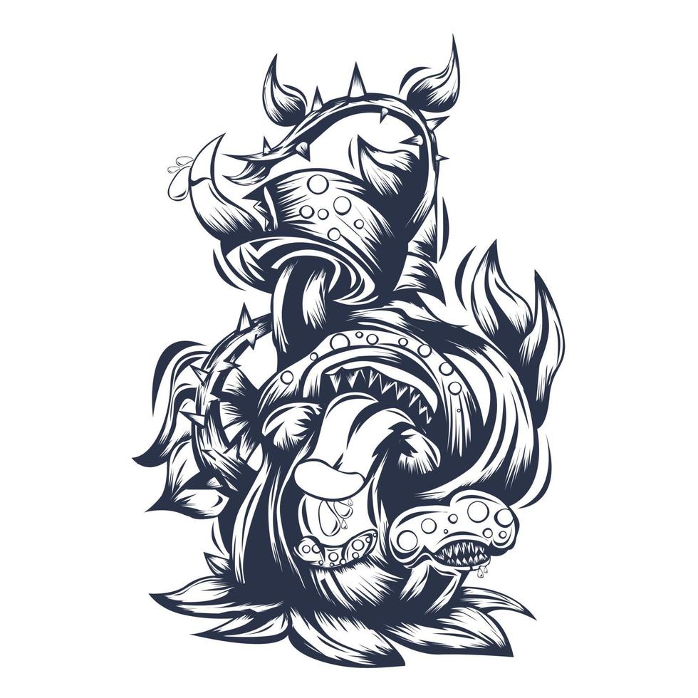 mushroom monster inking illustration artwork vector
