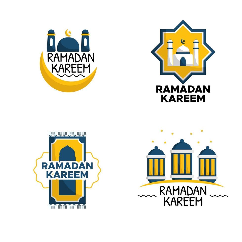 Ramadan Kareem greetings vector set with mosque