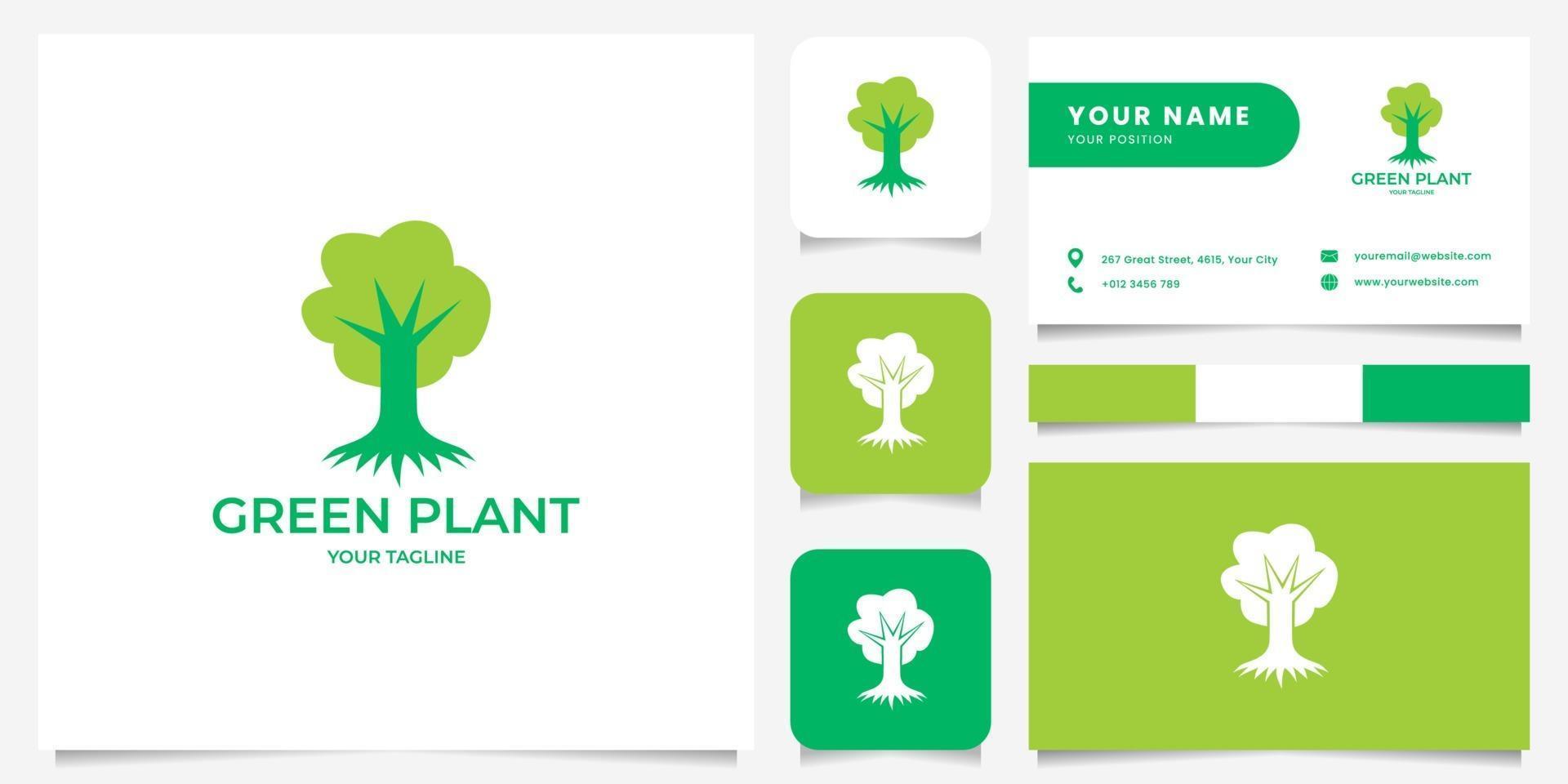 logotipo de ilustración de árbol simple con plantilla de tarjeta de visita vector