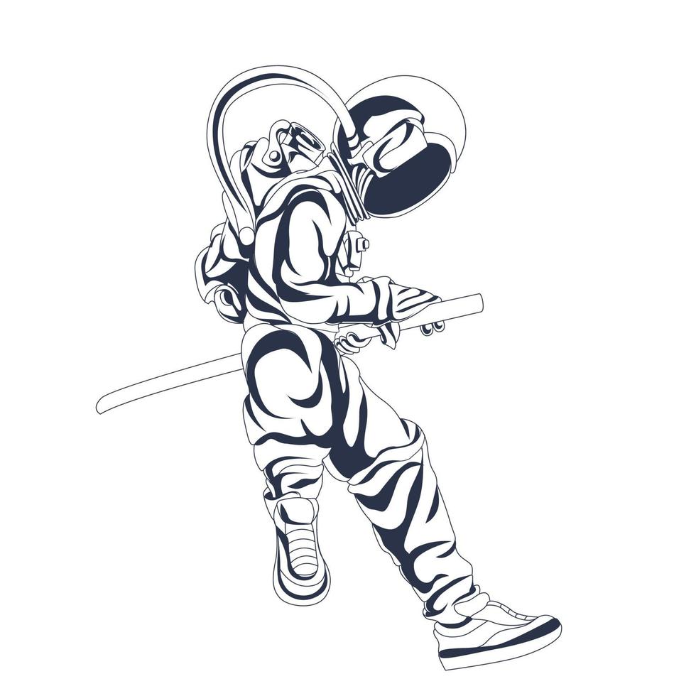 astronaut space sword inking illustration artwork vector