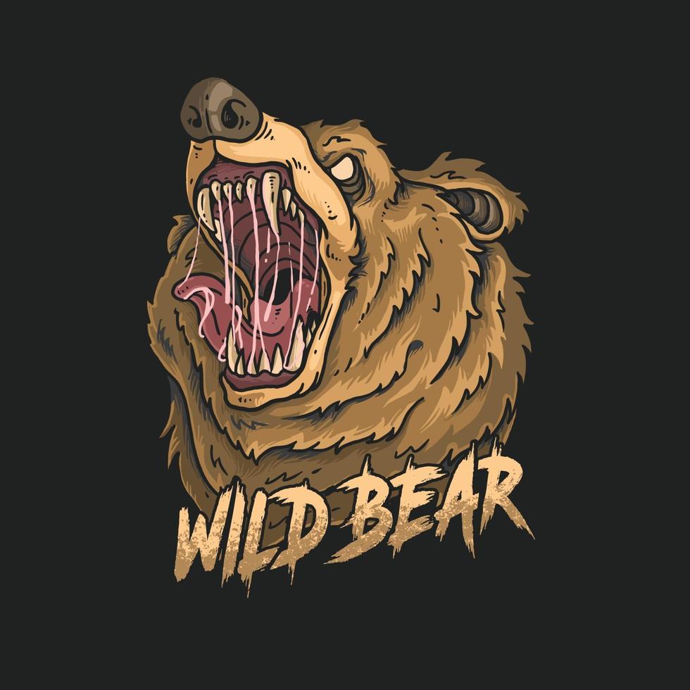 angry bear head illustration vector