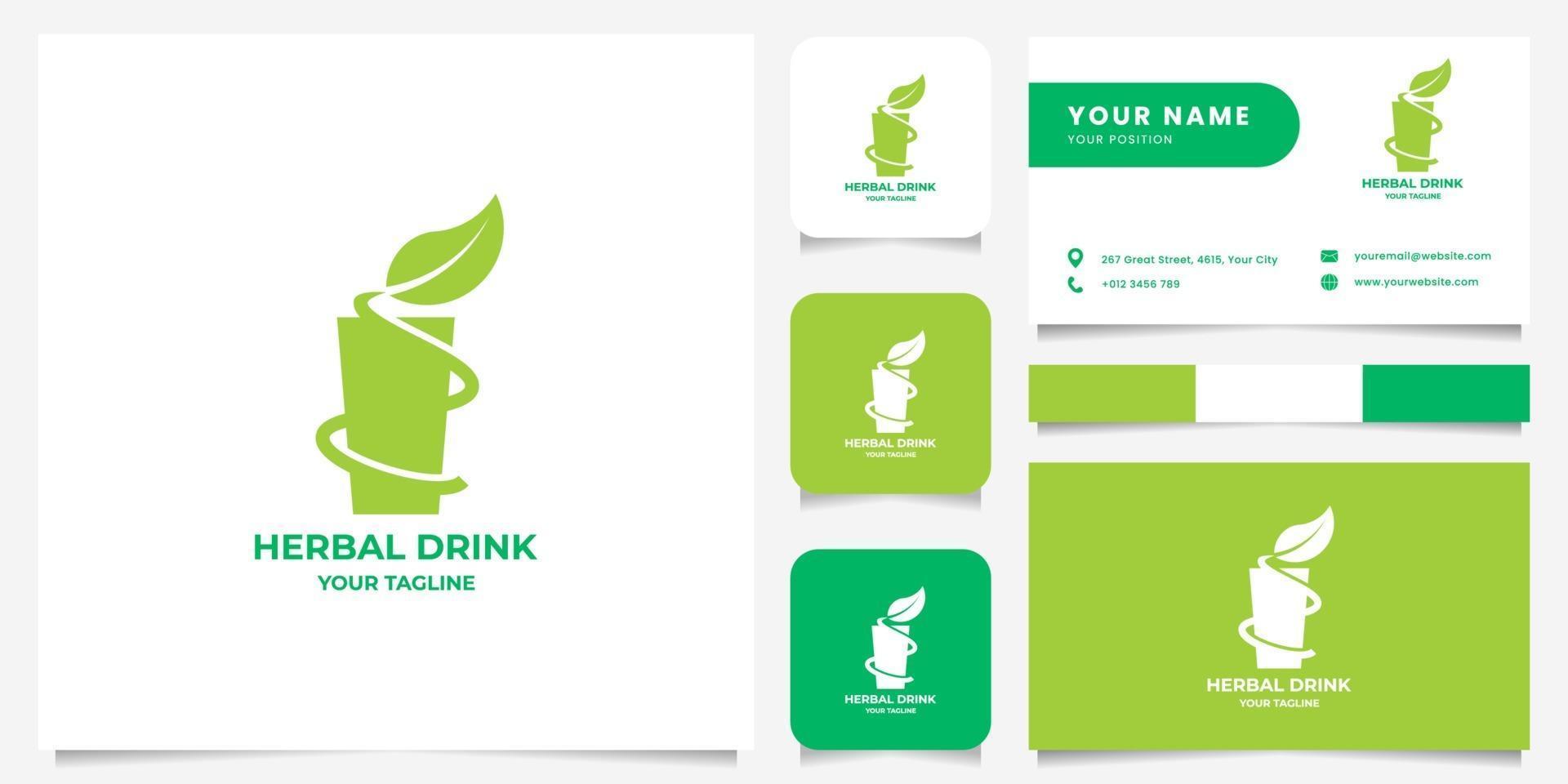 Glass and Leaf Logo with Circular Petiole Business Card Template vector