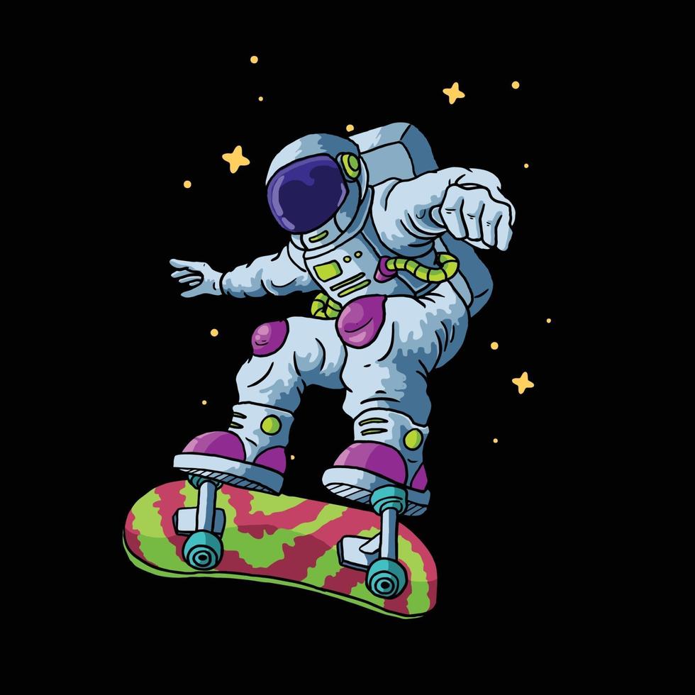 astronaut play skateboard illustration vector