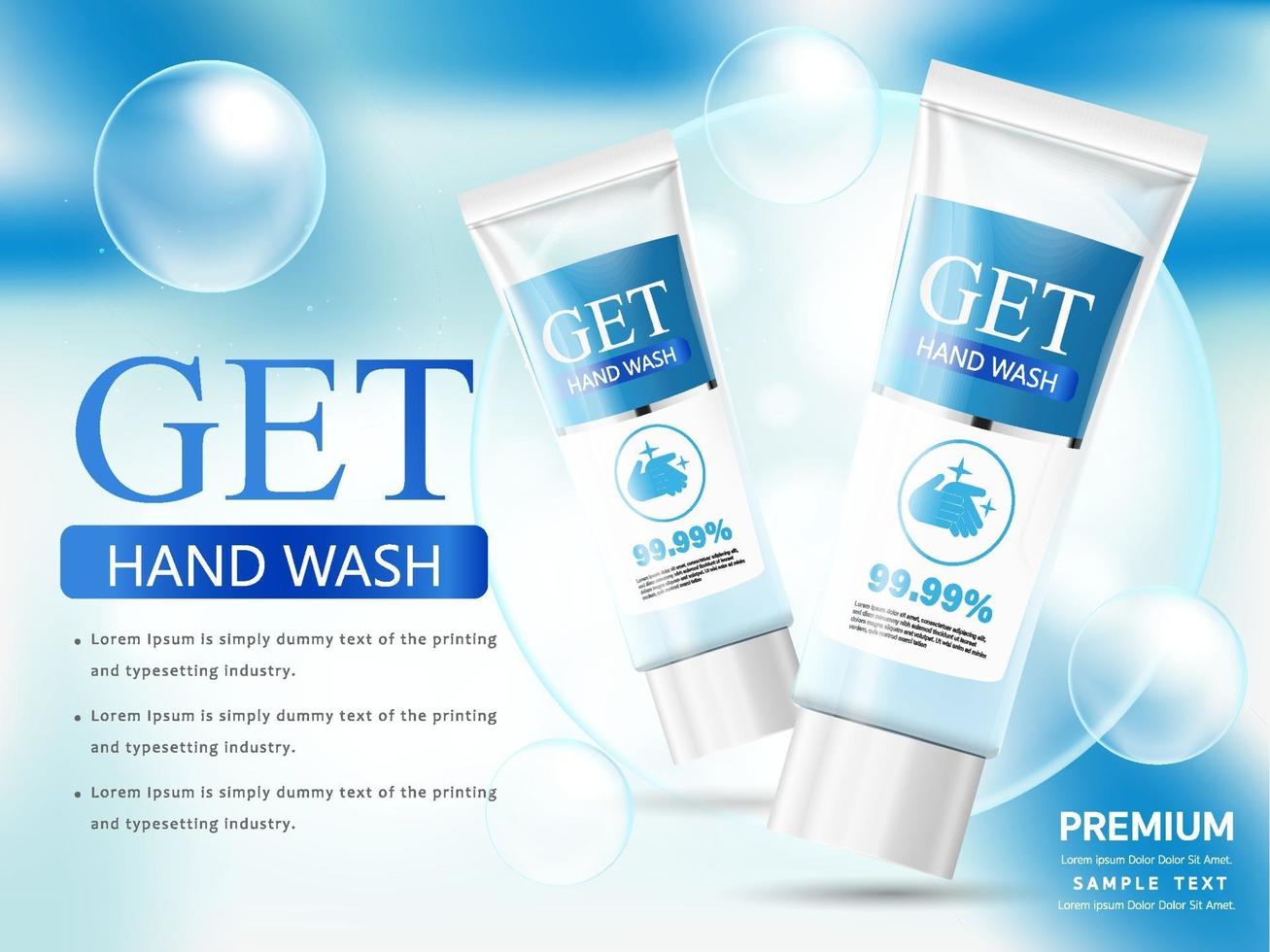 Medical hand wash gel, clear bottle in 3D illustration vector