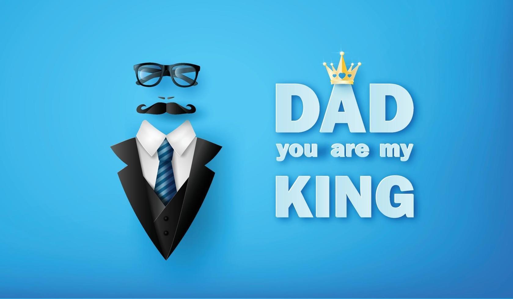 Happy Father's Day greeting card with mustache, necktie and glasses in paper cut style vector