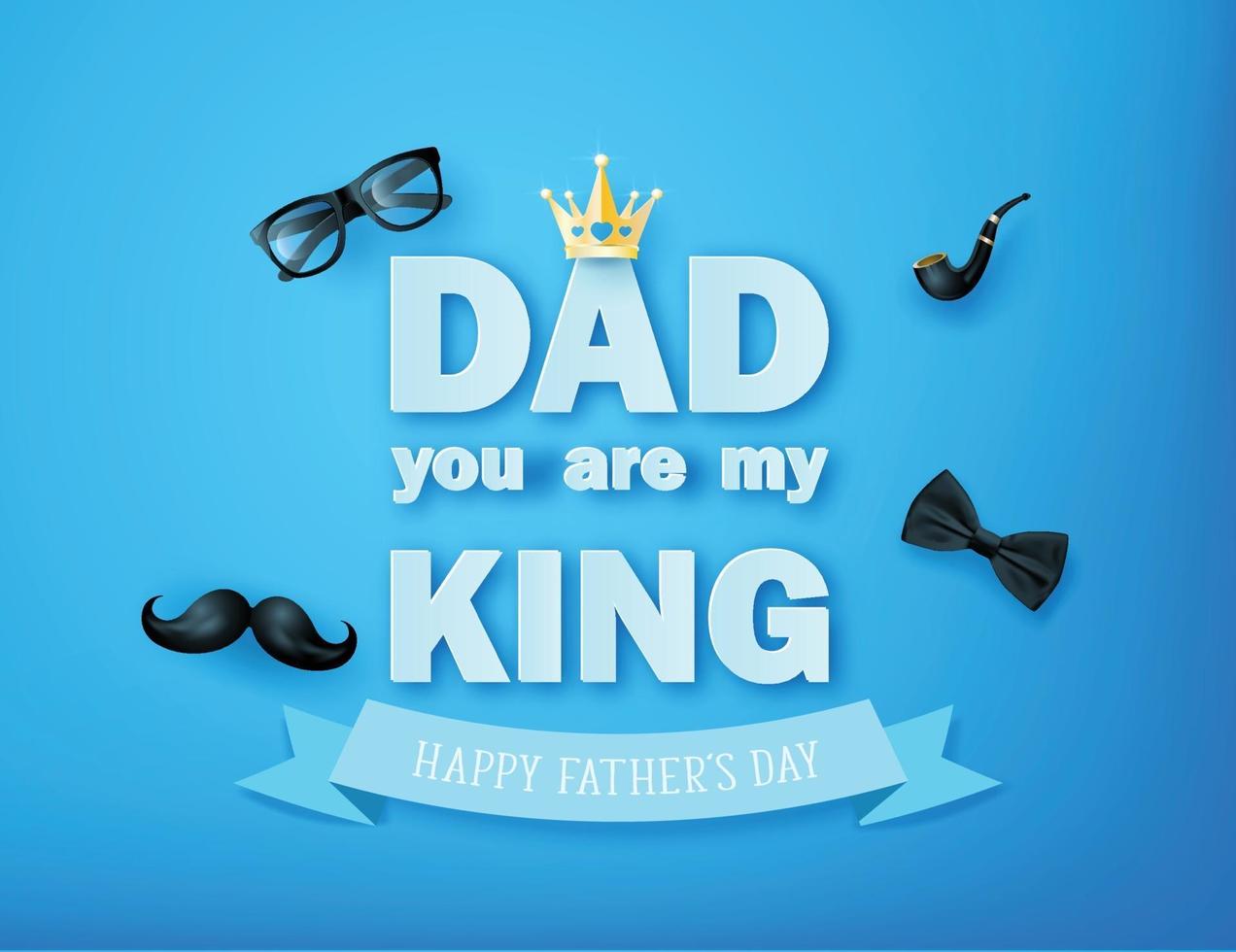 Happy Father's Day greeting card with mustache, necktie and glasses in paper cut style vector