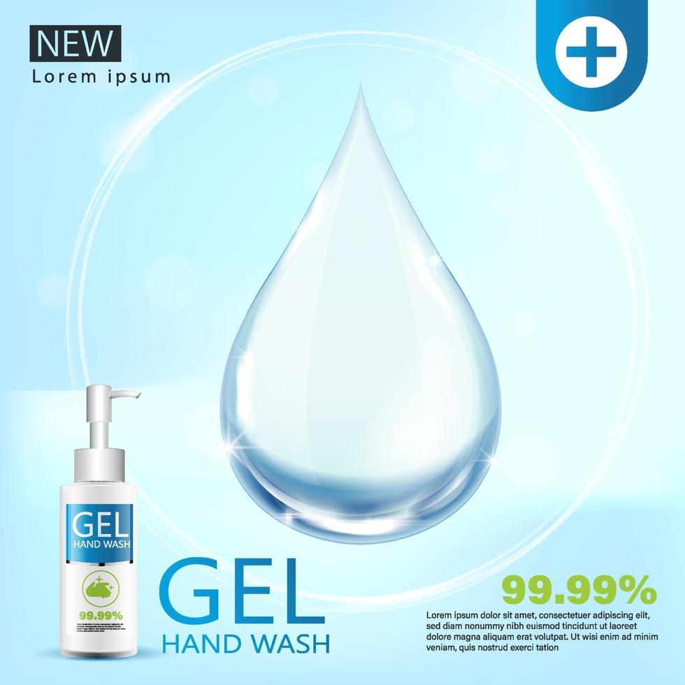 Medical hand wash gel, clear bottle in 3D illustration vector