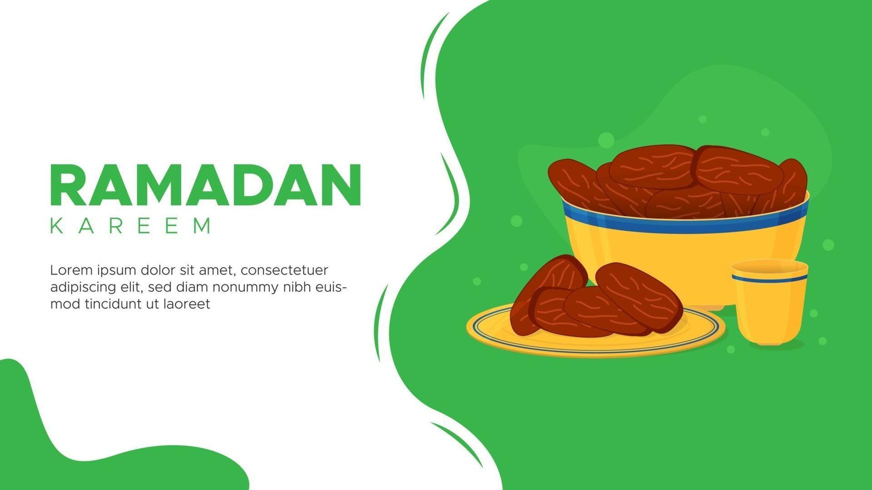 Ramadan Kareem greetings landing page design with dates vector