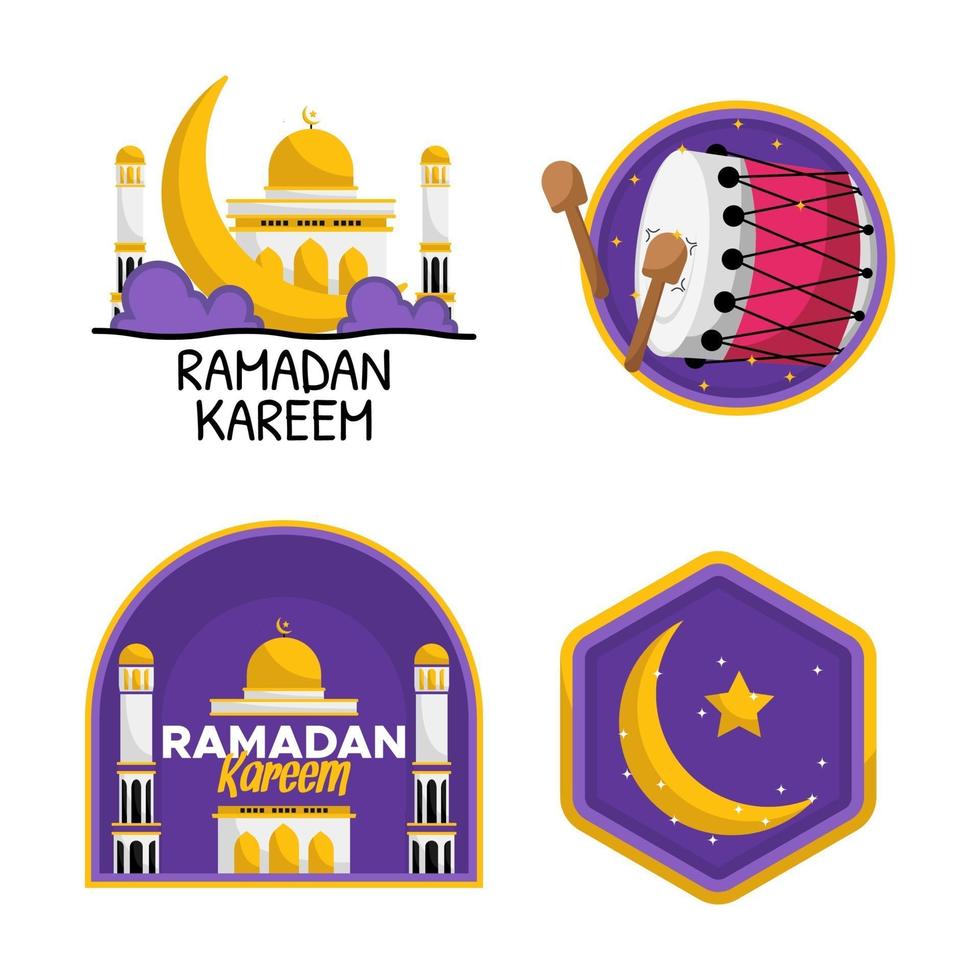 conjunto de pegatinas de saludo de Ramadán Kareem vector