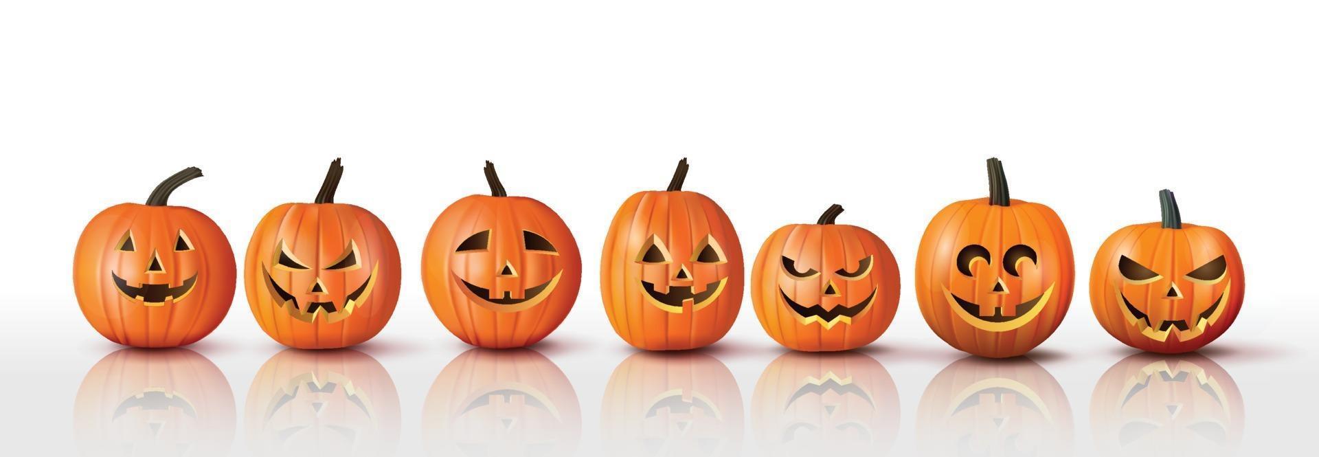 Set of realistic Halloween orange pumpkins vector