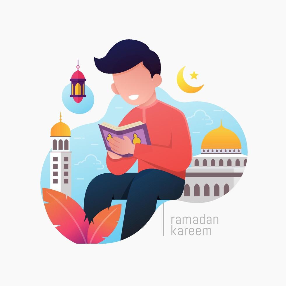 Muslim people reading Quran Vector illustration