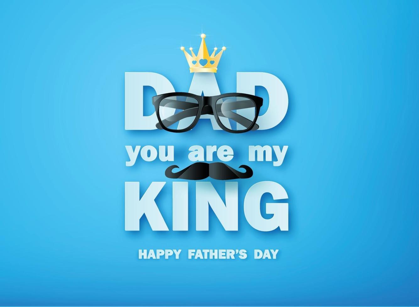 Happy Father's Day greeting card with mustache, necktie and glasses in paper cut style vector