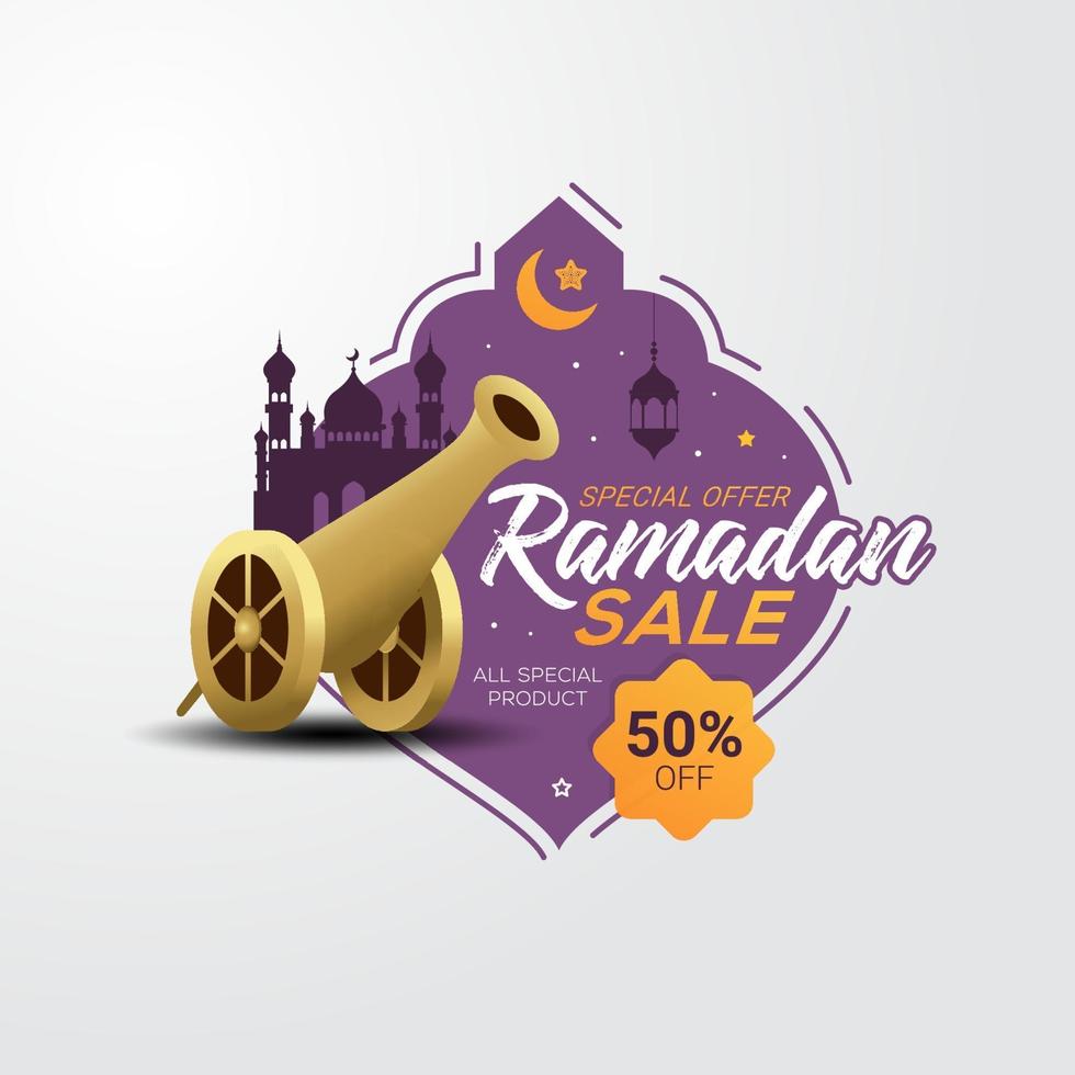 diseño de promoción de plantilla de banner cuadrado de descuento de venta de Ramadán vector