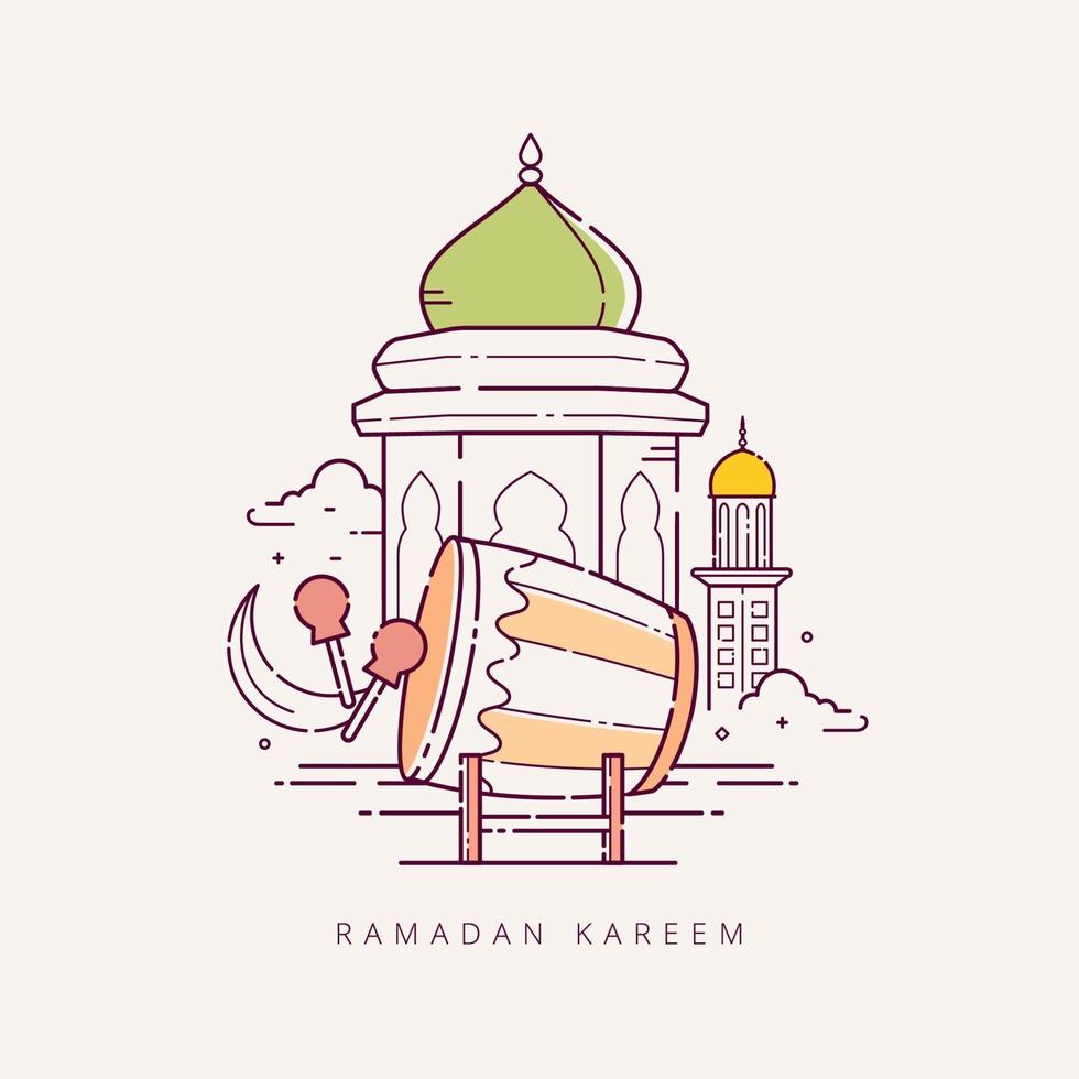 Ramadán Kareem con símbolo islámico de estilo de arte lineal vector