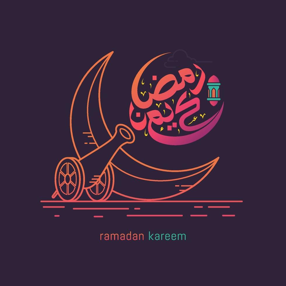 Ramadan kareem arabic calligraphy with line art style Islamic symbol vector