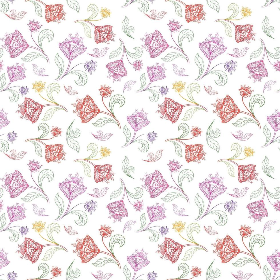 Floral seamless line pattern. Flourish tiled oriental ethnic background. Arabic ornament with fantastic flowers and leaves. Drawn line motives of the paintings of eastern Indian fabric patterns. vector