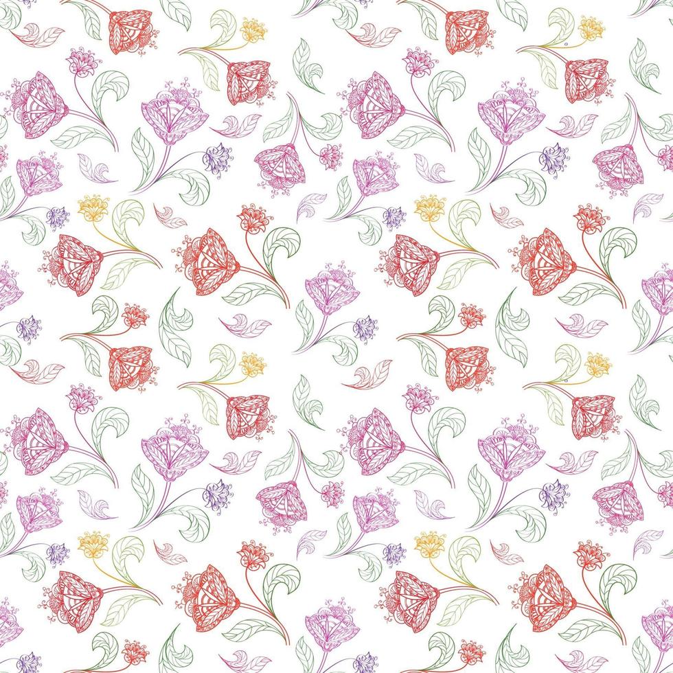 patrón de línea transparente floral. florecer azulejos de origen étnico oriental. adorno árabe con fantásticas flores y hojas. motivos de líneas dibujadas de las pinturas de patrones de tela de la India oriental. vector