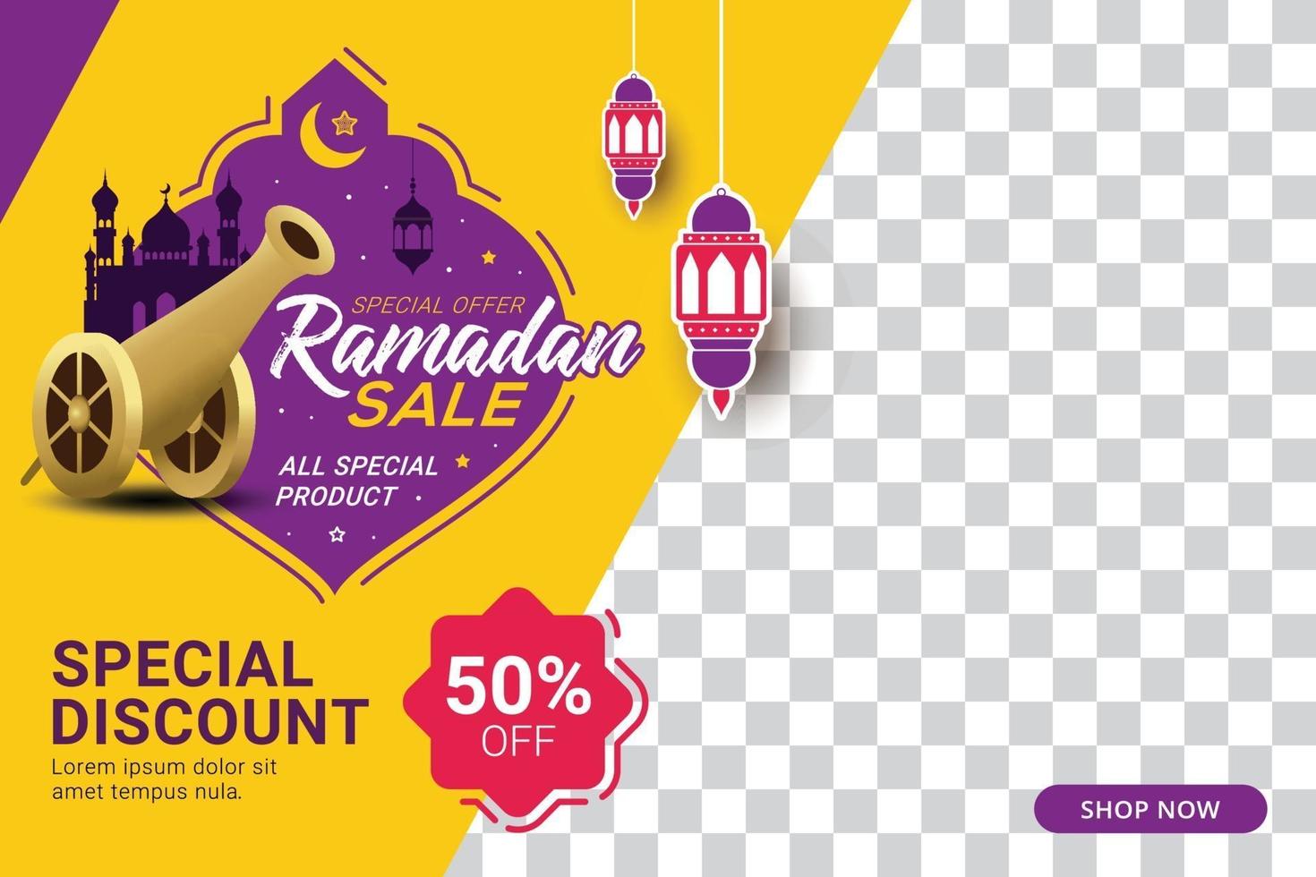 diseño de promoción de plantilla de banner cuadrado de descuento de venta de Ramadán vector