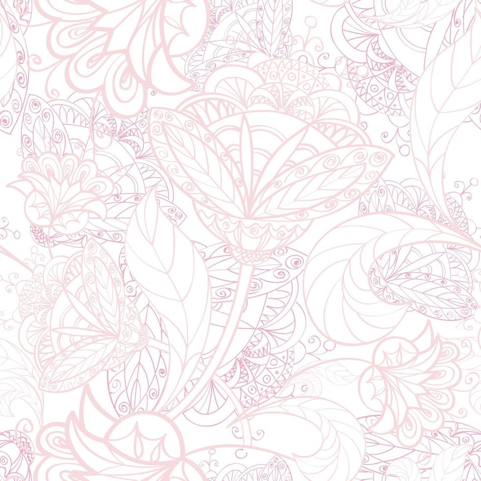 Floral seamless line pattern. Flourish tiled oriental ethnic background. Arabic ornament with fantastic flowers and leaves. Drawn line motives of the paintings of eastern Indian fabric patterns. vector