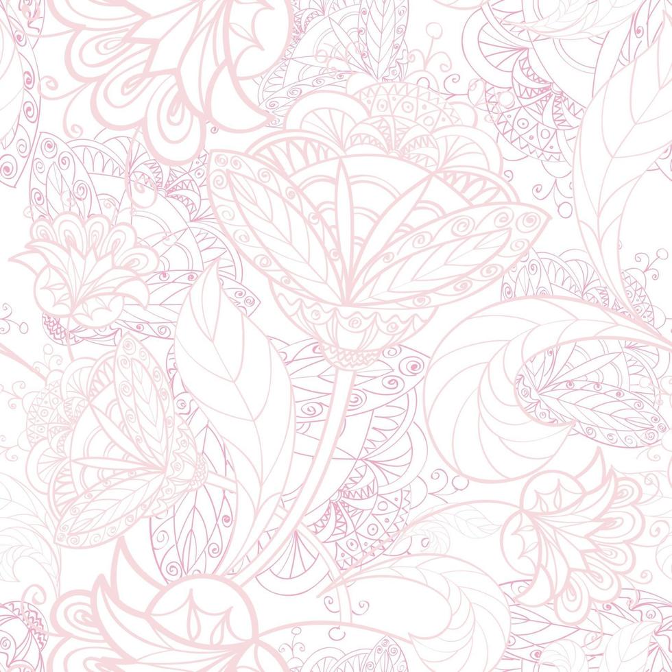 patrón de línea transparente floral. florecer azulejos de origen étnico oriental. adorno árabe con fantásticas flores y hojas. motivos de líneas dibujadas de las pinturas de patrones de tela de la India oriental. vector