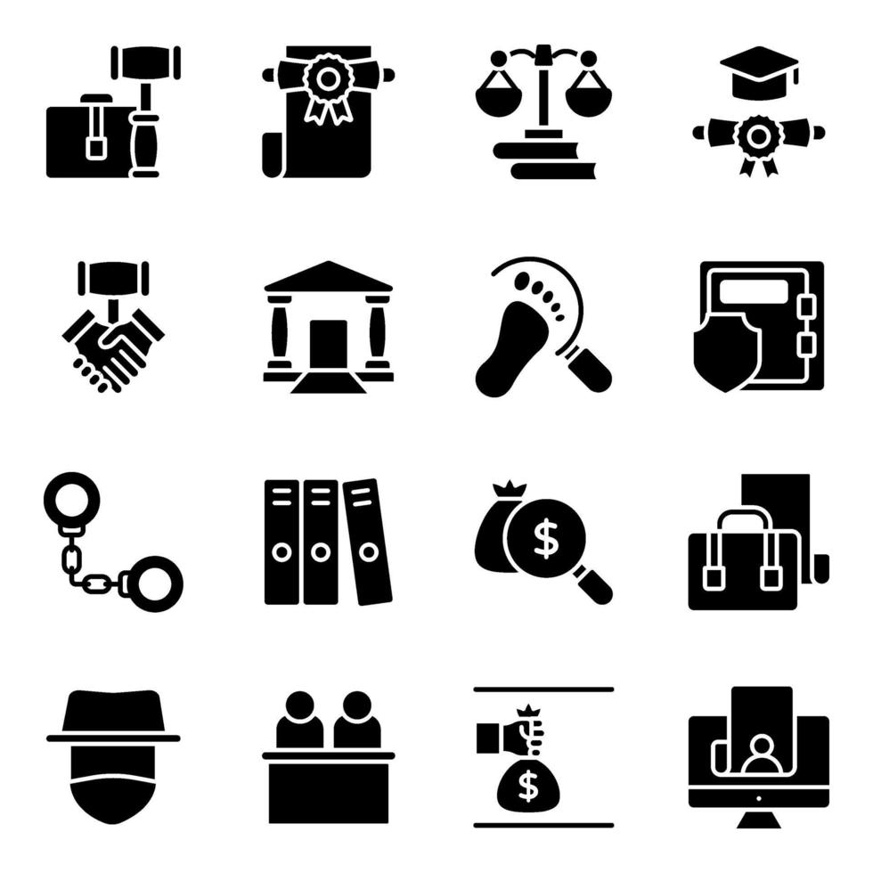 Pack of Law and Justice Solid Icons vector