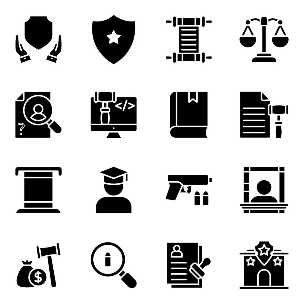 paquete de iconos sólidos de ley vector