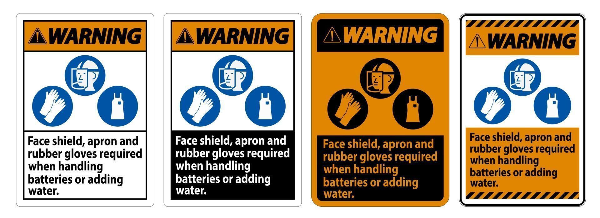 Warning Sign Face Shield, Apron And Rubber Gloves Required sign set vector