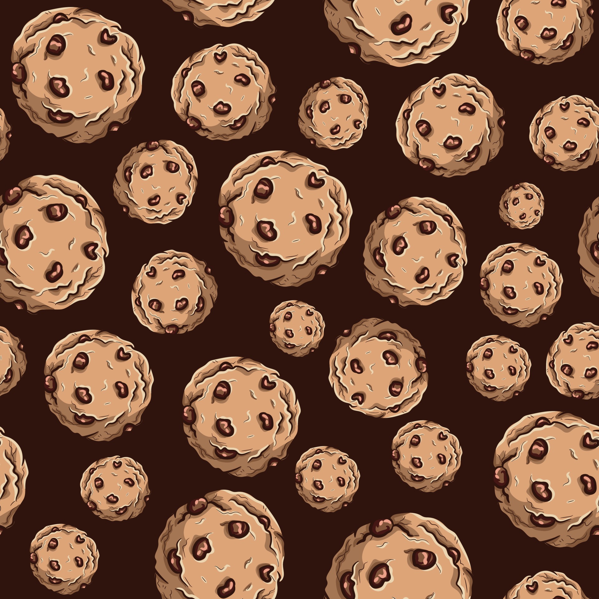 Seamless pattern of chocolate chip cookies. Repetitive background of sweet  round biscuits with brown cream on top. 2079185 Vector Art at Vecteezy