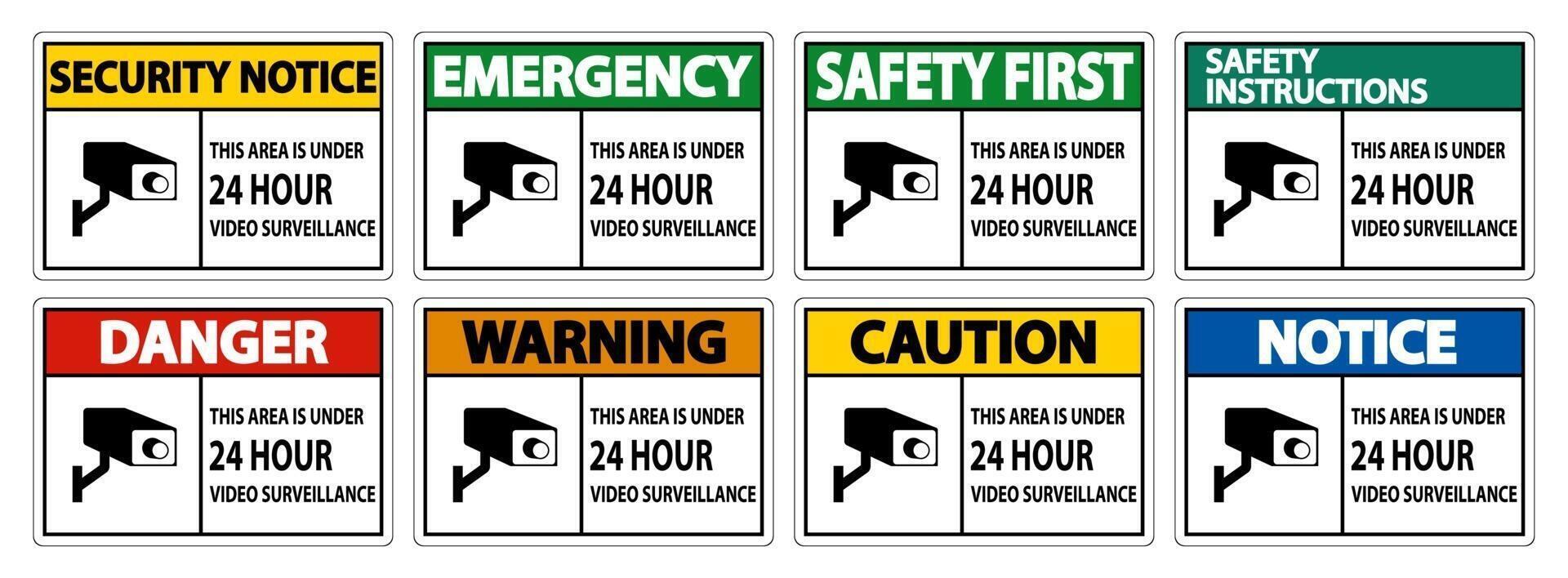 This Area Is Under 24 hour Video Surveillance Symbol Sign set vector