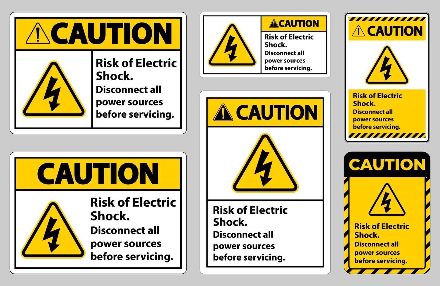 Caution Risk of electric shock Symbol Sign set vector