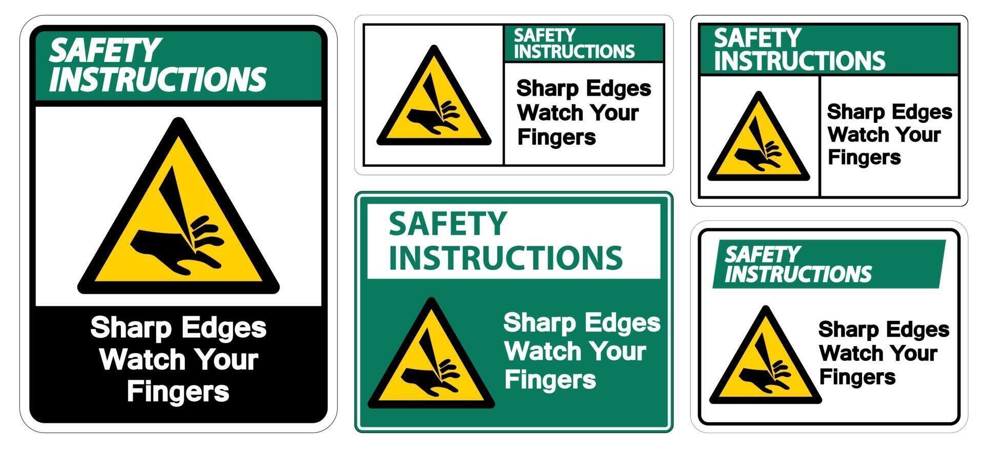 instrucciones de seguridad bordes afilados mire sus dedos símbolo conjunto de señales vector