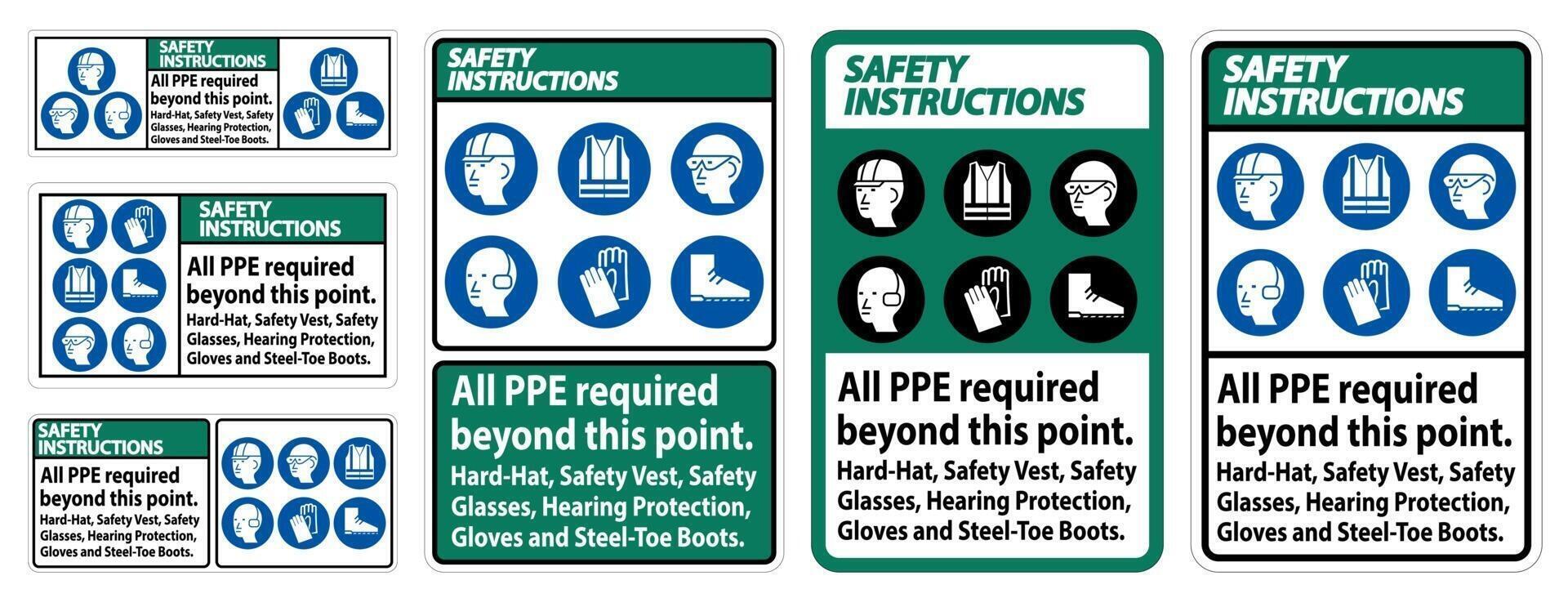 Safety Instructions PPE Required Beyond This Point sign set vector