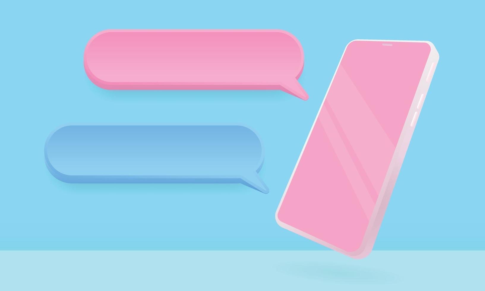 3D smartphone with floating chat bubbles, social media chat app vector