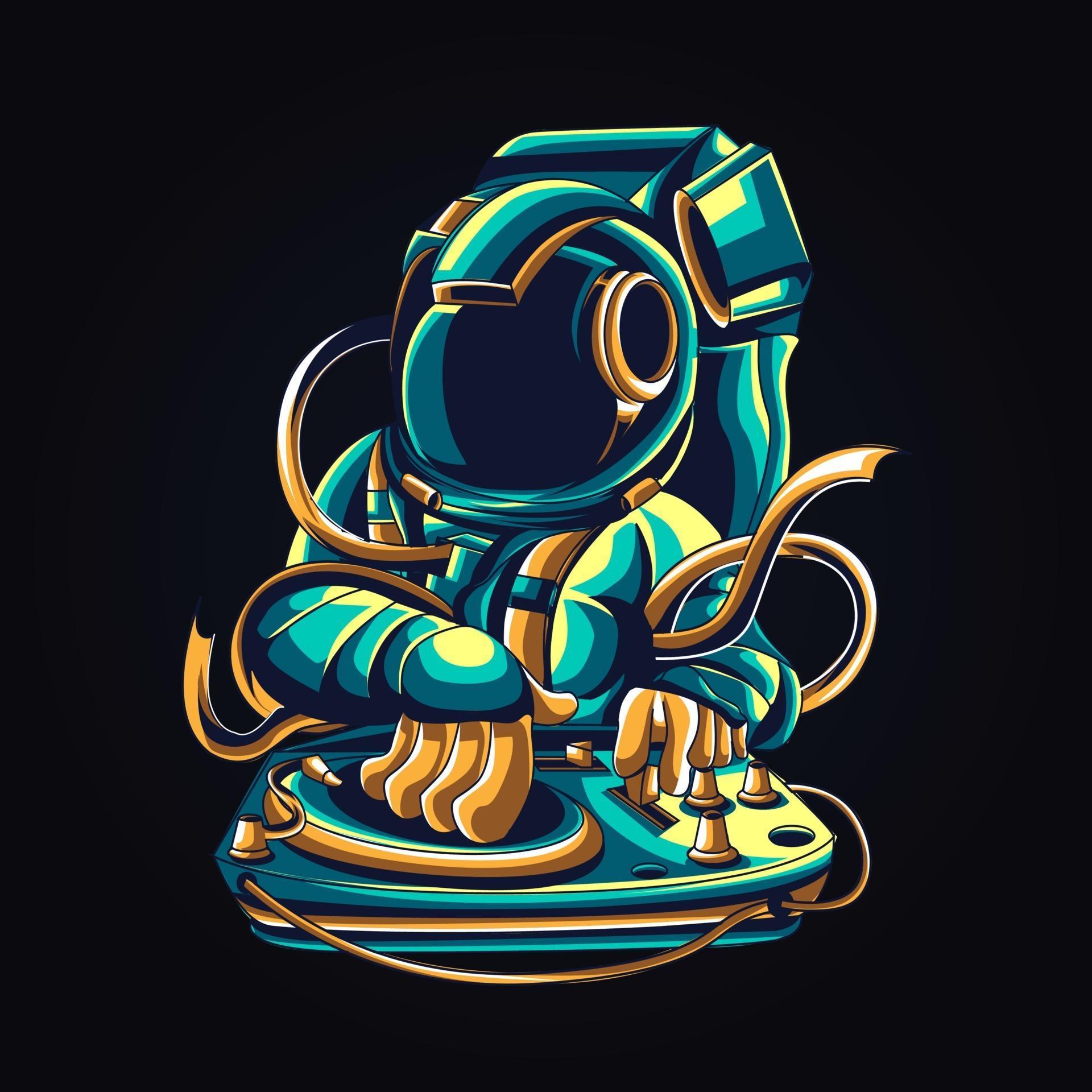 Dj Astronaut Artwork Illustration Vector Art At Vecteezy