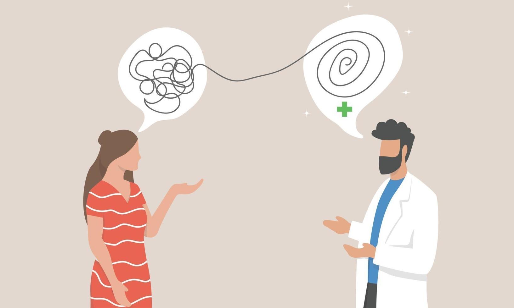 psicólogo hombre y mujer paciente en sesión de terapia. tratamiento del estrés, problemas mentales. concepto de asesoramiento de psicoterapia. vector