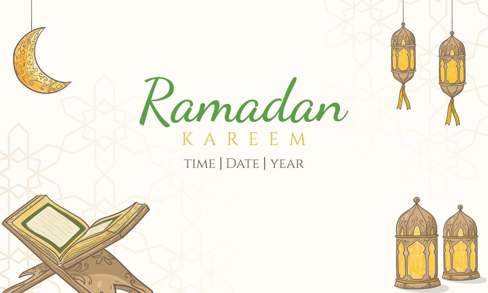 feliz ramadan kareem ilustración con adornos islámicos dibujados a mano vector